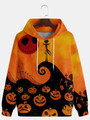 Men's Black Halloween Hoodie Graphic Print Fashion Hooded Long Sleeve Sweatshirt