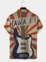 Men's Vintage Retro Music Guitar Print Casual Fabric Fashion Lapel Short Sleeve Shirts