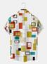Casual Style Art Series Geometric Color Block Element Lapel Short-sleeved Printed Shirt Top