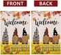 Fall Welcome Thanksgiving Flag Gnomes Buffalo Plaid Pumpkin Vertical Double Sized Broom Autumn Flag For Farmhouse Home Outdoor Decoration