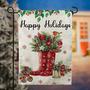 Garden Flag Red Snow Boots Happy Holidays With Gifts Winter Double Sided Cute Birds House Yard Flag For Happy New Year Vintage Seasonal Outdoor Decorations