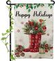 Garden Flag Red Snow Boots Happy Holidays With Gifts Winter Double Sided Cute Birds House Yard Flag For Happy New Year Vintage Seasonal Outdoor Decorations