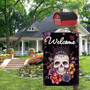 Sugar Roes Flowers Skulls Spring Welcome Garden Flag, Double Sided Welcome Seasonal House Flags, Yard Signs Farm Home Outdoor Decor