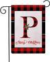 Custom Christmas Plaid Decorative Garden Flags With Monogram Letter Custom Double Sided Farmhouse Red/black Buffalo Plaid Winter Holiday Outdoor Garden Flags For House Garden Yard Patio Decor