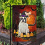 Halloween Garden Flag- White French Bulldog Dog Halloween Garden Flag, Dog Lovers, Dog With Pumpkins, Double Side Printed Garden Flag 12 X 18 Inch