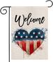 4th Of July Welcome Garden Flag 12x18 Double Sided, Watercolor Strip And Star American Flag Love Heart Small Patriotic Yard Flags For Independence Day, Memorial Day Decor For Summer Holiday Outside