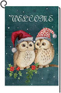 Cute Owl Christmas Garden Flag Vertical Double Sided Welcome Garden Flag, Christmas Winter Holiday Rustic Yard Outdoor Decoration