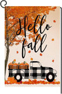 Fall Pumpkin Small Garden Flag 12x18 Inch Buffalo Truck Vertical Double Sided Thanksgiving Maple Leaves Burlap Yard Outdoor Decor