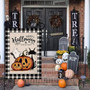 Halloween Pumpkin Cat Ghost Garden Flag Vertical Double Sided Black Buffalo Check Burlap Yard Outdoor Decor