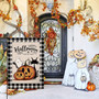 Halloween Pumpkin Cat Ghost Garden Flag Vertical Double Sided Black Buffalo Check Burlap Yard Outdoor Decor