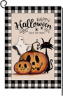 Halloween Pumpkin Cat Ghost Garden Flag Vertical Double Sided Black Buffalo Check Burlap Yard Outdoor Decor