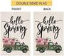 Hello Spring Garden Flag 12x18 Vertical Double Sided Burlap Truck With Pink Flowers Butterfly Farmhouse Yard Outdoor Decoration