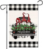 Merry Christmas Garden Flag Vertical Double Sided Black White Plaid Truck Gnomes Winter Burlap Farmhouse Flag Yard Outdoor Decoration