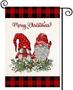 Merry Christmas Gnomes Garden Flag Vertical Double Sided Black Red Buffalo Plaid Gnomes Yard Outdoor Decor