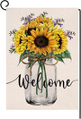 Summer Sunflower Garden Flag 12x18 Vertical Double Sided Welcome Summer Mason Jar Flowers Farmhouse Outside Decorations Burlap Yard Flag