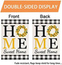 Sunflower Home Sweet Home Garden Flag For Outside Summer Flags For Farmhouse Lawn Outdoor Décor, Burlap Vertical Buffalo Check Plaid Flower Small Rustic Yard Flags