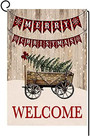 Welcome Christmas Tree Small Garden Flag 12x18 Inch Vertical Double Sided Merry Christmas Wooden Snow Cart Winter Holiday Outdoor Decorations Yard Flag