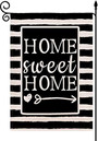 Welcome Home Watercolor Stripes Garden Flag , Home Sweet Home Vertical Double Sided 12 X 18 Inch Rustic Burlap Black And White Spring Summer Holiday Outdoor Décor