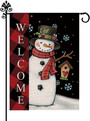 Winter Christmas Garden Flag Snowman Buffalo Plaid Welcome Flags Double Sided 12 X 18 Inch Burlap Vertical Snowflake Outdoor Yard Decorations