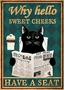 Vintage Wall Poster Metal Plaque, Why Hello Sweet Cheeks Have A Seat, Black Cat Cat Metal Wall Poster, Funny Cat Wall Art, Funny Bathroom Metal Tin Sign Wall Decor