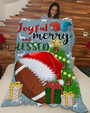 Football Joyful And Blessed Blanket, football santa hat christmas tree blankets, Christmas blankets, football mom, gifts for son