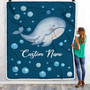 Personalized Baby Blanket With Custom Name Ocean Blue Whale Newborn Son Daughter Niece Nephew Grandson Granddaughter Birthday Christmas Bed Fleece Blanket