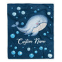 Personalized Baby Blanket With Custom Name Ocean Blue Whale Newborn Son Daughter Niece Nephew Grandson Granddaughter Birthday Christmas Bed Fleece Blanket
