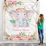 Personalized Baby Blanket With Name Custom Cute Elephant Flower Newborn Baby Girl Children Kids Daughter Granddaughter Niece Birthday Christmas Fleece Blanket