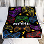 Personalized Bedding Gaming Blanket Name Dark Color Video Game Controller Gamer Blanket for Boys Kids Son Men Women Birthday Christmas Fleece Throw Blanket
