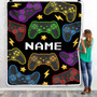 Personalized Bedding Gaming Blanket Name Dark Color Video Game Controller Gamer Blanket for Boys Kids Son Men Women Birthday Christmas Fleece Throw Blanket