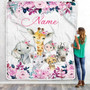 Personalized Safari Baby Blanket Elephant Giraffe Sloth Custom Name Girls Newborn Daughter Granddaughter Niece Birthday Customized Christmas Fleece Blanket