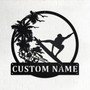 Custom Surfing Sunset Metal Wall Art, Personalized Surfer Name Sign Decoration For Room, Surfing Metal Home Decor, Custom Surfing Sunset