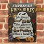 Metal Sign- Bee And Flower Honey Bee Hives Rules Rectangle Metal Sign Custom Name