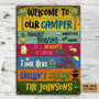 Metal Sign- Colorful Rectangle Welcome To Our Camper Rectangle Metal Sign Custom Name