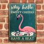 Metal Sign- Cute Flamingo Why Hello Rectangle Metal Sign