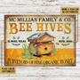 Metal Sign- Cute Pattern Honey Bee Bee Hives Rectangle Metal Sign Custom Name Year Place