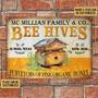 Metal Sign- Cute Pattern Honey Bee Bee Hives Rectangle Metal Sign Custom Name Year Place