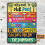 Metal Sign- Swimming Pool Bar Grilling Vertical Rectangle Custom Name Rectangle Metal Sign Pretty Design