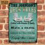 Metal Sign- Turquoise Theme Deck Rules Gather With Friends Rectangle Metal Sign Custom Name