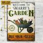 Metal Sign- Bee Gardening Bee Our Guest White Cute Rectangle Metal Sign Custom Name Year