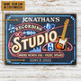 Metal Sign- Black And Orange Electric Fender Telecaster Recording Studio Rectangle Metal Sign Custom Name