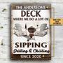 Metal Sign- Chilling Time Deck Sipping Grilling Custom Name Year Rectangle Metal Sign