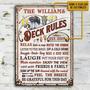 Metal Sign- Deck Rules Take A Nap White Rectangle Metal Sign Custom Name Year