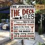 Metal Sign- Deck Rules Sit And Relax Appreciate Today Rectangle Metal Sign Custom Name