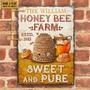 Metal Sign- Honey Bee Farm Sweet Vintage Style Rectangle Metal Sign Custom Name Year