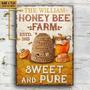 Metal Sign- Honey Bee Farm Sweet Vintage Style Rectangle Metal Sign Custom Name Year