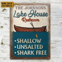 Metal Sign- Lake House Restroom Shallow Unsalted Shark Free Rectangle Metal Sign Custom Name