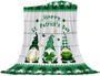 Happy St. Patrick's Day Flannel Blanket - Gnome Gold Coin Lucky Shamrock Fleece Blanket
