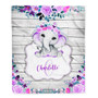 Personalized Baby Blanket Monogram Purple Floral Elephant Custom Nursery Swadding Boy Girl with Name Daughter Granddaughter Niece Birthday Fleece Blanket