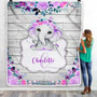 Personalized Baby Blanket Monogram Purple Floral Elephant Custom Nursery Swadding Boy Girl with Name Daughter Granddaughter Niece Birthday Fleece Blanket